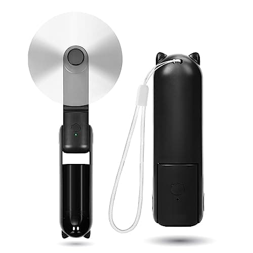 OHLGT Mini Handheld Fan, 3 Speeds Rechargeable Quiet [9-15 Working Hours], Portable USB Small Pocket Personal Fan With Power Bank for Travel, Outdoor or Indoor - All Black