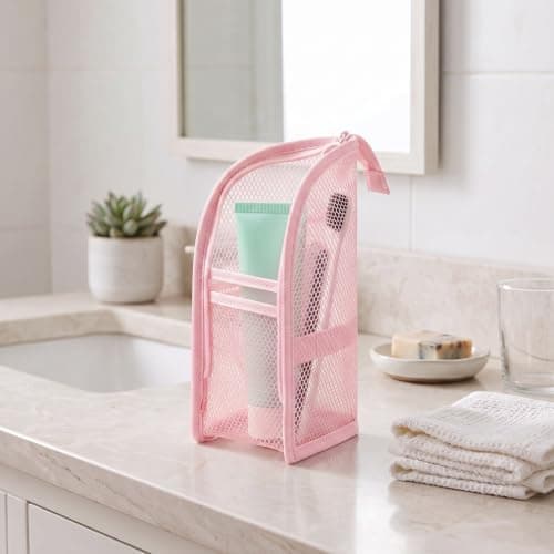 Travel Toiletry Bag Freestanding Large Capacity Waterproof Makeup (Pink) — view 3