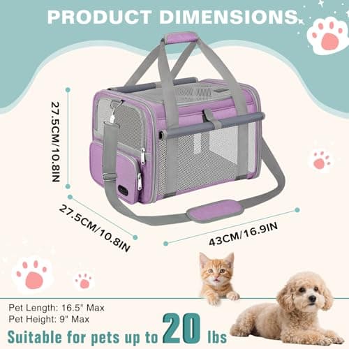 BTNEEU Soft Sided Cat Carrier Bag Airline Approved Large Pet Carrier Portable Dog Carrier Ventilated Foldable Pet Travel Carriers Bag For Cats/Small Dog With Shoulder Strap & Washable Mat (Purple) — view 3