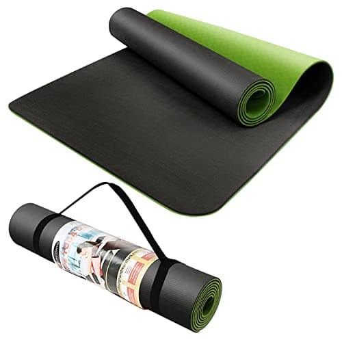 ACTIVE FOREVER Yoga Mat for Women men, Non-Slip, Highly stable TPE Exercise Mat With Carrying Straps, Non-deformable Workout Mat for Pilates, Stretching, Home Gym -183 x 61 x 0.6 CM (Green Black)