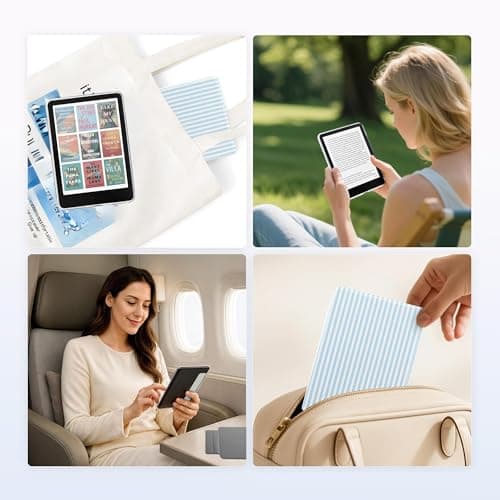 Litvana Detachable Magnetic Case for 7'' Kindle Paperwhite 12th Gen 2024 and Kindle Colorsoft Signature Edition, Slim PU Shell Cover Case with Auto Wake/Sleep, Blue and White Stripes — view 5