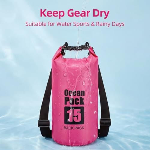 RONGZUBAT 20L Large Waterproof Dry Bag with Shoulder Strap, Roll Top Dry Sack for Camping Gear, Waterproof Bag for Boating, Kayaking, Fishing, Paddle Boarding, Beach, Swimming and Travel - Hot Pink — view 4