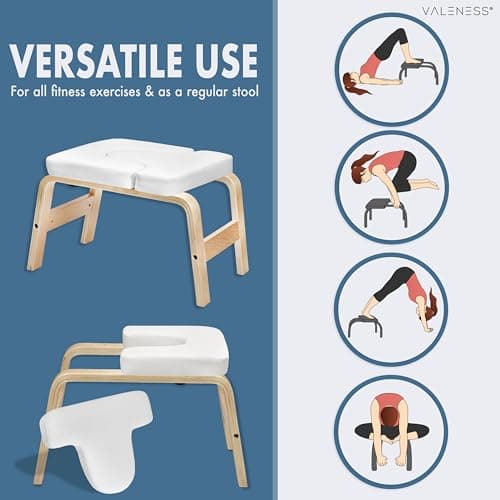 VALENESS® Yoga Headstand Stool - Premium Quality Yoga Stool Including Yoga Strap, Yoga Block & Exercise Poster - Yoga Chair for Handstand Exercise Made of Solid Natural Wood — view 5