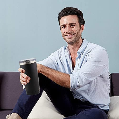 Sivaphe Travel Mug with Straw, Insulated Beer Drinking Glasses Tumbler Stainless Steel Men Camping Coffee Cup Double Wall Vacuum Stemless 20OZ / 550ML Black — view 2
