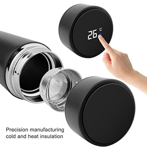 QiCheng&LYS 500ML Travel Mug with Temperature Display 304 Stainless Steel, Double Walled Vacuum Insulation Cup for Heat and Cold Water (Black) — view 2