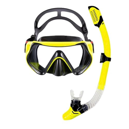 TUDIVING Snorkeling Gear for Adults,Anti-Fog Panoramic View Swim Mask Dry Top Snorkel Kit,Snorkel Mask Set for Snorkeling Scuba Diving Swimming Travel with Carry Bag (Yellow)
