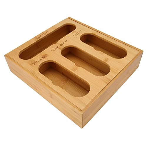 YUMILI Food Storage Bag Container - Bamboo Polished Finish Drawer Design Food Bag Storage Box, Vacuum Food Bags Storage Box for Kitchen Home, Bamboo/White(Bamboo) — view 2