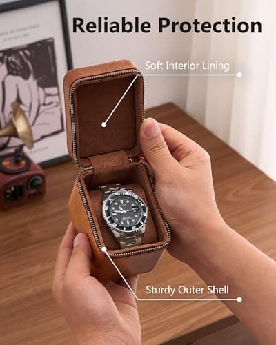 ProCase Single Watch Travel Case for Men, Portable Watch Holder -Brown — view 3