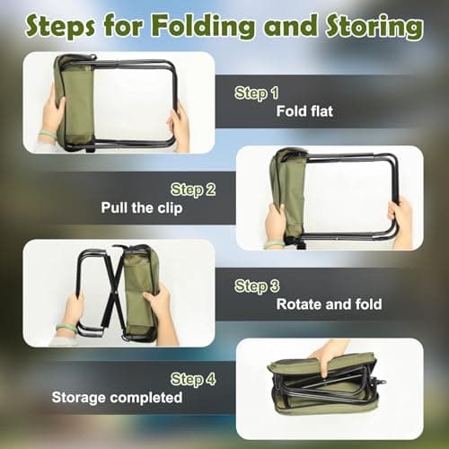 nnOuOnn Portable Foldable Backpack Stool for Camping, Small Folding Chair for adults, Lightweight Mini Pocket Fold Up Telescopic Stools for Fishing Travel Hiking Garden (Green, Large) — view 3