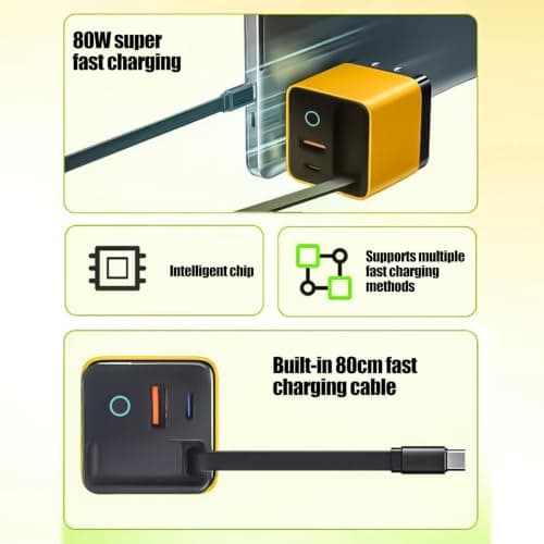 UK 80W Power Adapter with Retractable Cable, Yellow — view 4