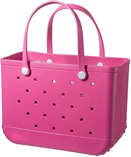 Oversized Rubber Beach Bags, Waterproof Tote, Portable Travel Bags Washable Handbag for Beach Sports (Rose Red, Medium)