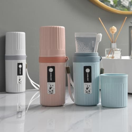 YoHyien 2 Pcs Travel Toothbrush Case, Waterproof Travel Toothbrush Holder, Portable Toothbrush Cup, Dustproof Toothbrush Storage Case, Ideal for Business Trip, Home, School, Camping (Grey + Blue) — view 3