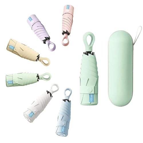 HUA JET Mini Umbrella for Women - UPF 50+ UV Protection, Sun & Rain Dual Use, Ultra-Compact Pocket Size, Lightweight Foldable Travel Umbrella with Case, Portable Shade for Beach, Commute (Mint Green)