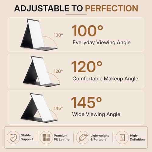 OWLKELA 21x15cm Portable Folding Mirror, PU Leather, Black HD — view 3