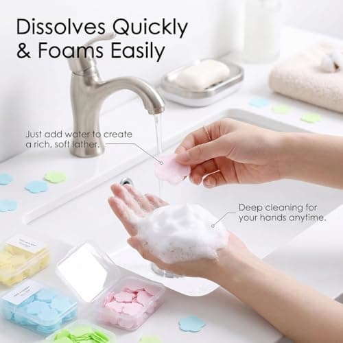 Portable Hand Washing Soap Sheets, 4 Pack Scented Mini Disposable Soap for Travel, Camping and Hiking, Kids Friendly Soluble Paper Soap for Outdoor Activitie(Mix) — view 4