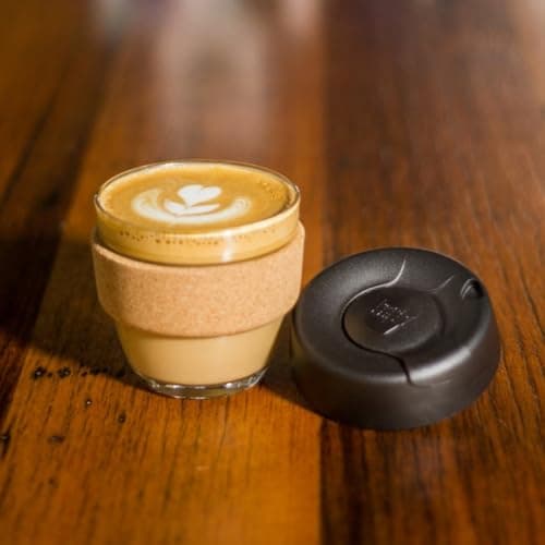 KeepCup Reusable Coffee Cup - Brew Tempered Glass and Natural Cork, XS 6oz/177ml - Black — view 2