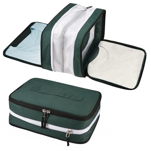 5 Set Compression Packing Cubes for Suitcases, Travel Organiser for Carry on Hand Luggage Newest Double Sided Expandable Packing Bags with Shoes Bag (Blackish Green) — view 5