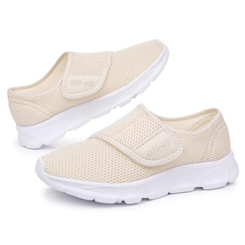 Git-up Women's Walking Shoes Ultra Lightweight and Breathable, Hook and Loop Water Shoes for Indoor and Outdoor, Slip On Athletic Shoes for Walking Hiking Stream, A-off-white, 8.5