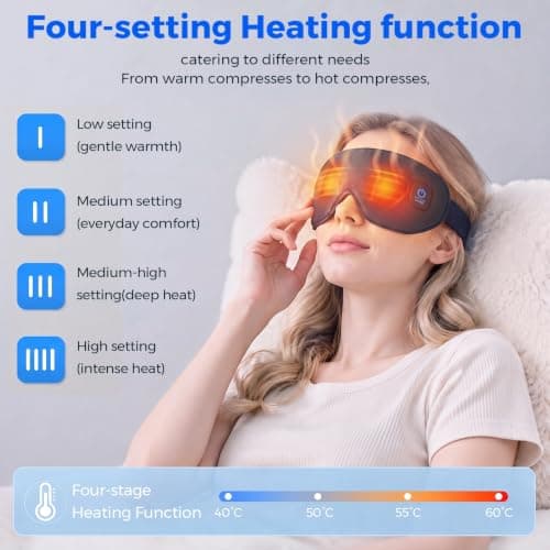 Heated Eye Mask for Sleeping: USB Cordless Warm Eye Compress for Dry Eyes - 4 Heat Levels Hot Eye Compress Improved Sleep with Washable Cover - Rechargeable Blackout Eye Sleep Mask for Sleeping Travel — view 3