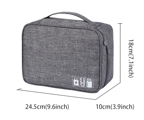 FAVORTALK Cable Organiser Bag Portable Electronics Waterproof Accessories Storage Bag 3-Layers Large Capacity Tech Pouch Fit for Charger Adapter Power Bank Headphone Hard Disk, (Grey B) B21611 — view 6