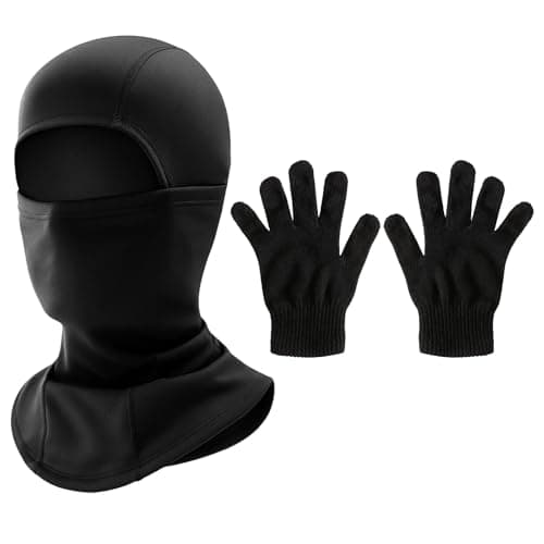 2-Piece Motorcycle Balaclava and Glove Set, Windproof Fleece Full Face Motorbike Ski Mask and Cotton Blend Full Finger Gloves, Winter Thermal Gear for Men Cycling