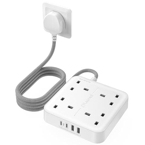 LENCENT 1.8M Extension Lead with 2 USB A & 2 USB C Ports, 4-Way Switched