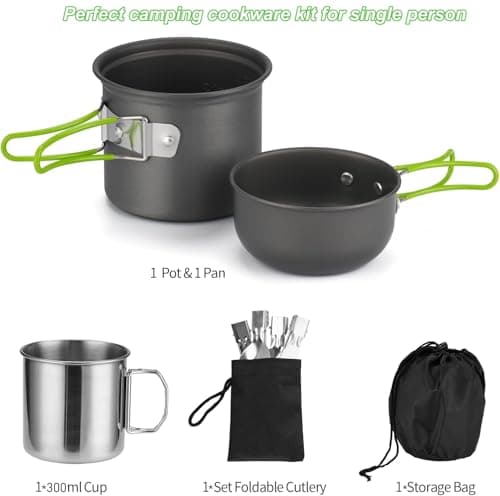Camping Cooking Set for 1-2 Person, Non-Stick Aluminum Pot and Pan Lightweight Backpacking Cookware Kit with Foldable Utensils for Outdoor Hiking Trekking Traveling Picnic — view 3