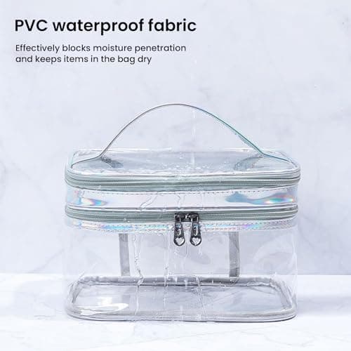 Clear Travel Toiletries Bag, Waterproof Toiletry Bags for Women and Men, Double- Layer Clear Makeup Bag with Handle,PVC Cosmetic Bag, Travel Accessories Wash Bag for Travel and Holiday (Silver) — view 3