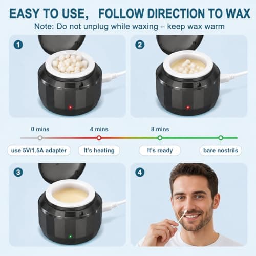 Nose Hair Wax Kit for Men and Women, Facial Waxing Kit with Black Mini Heater, USB Rapid Heating, Constant Temperature, 100g Wax, 20 Sticks, Multi-Accessories, Portable Waxing Kit for Home & Travel — view 3