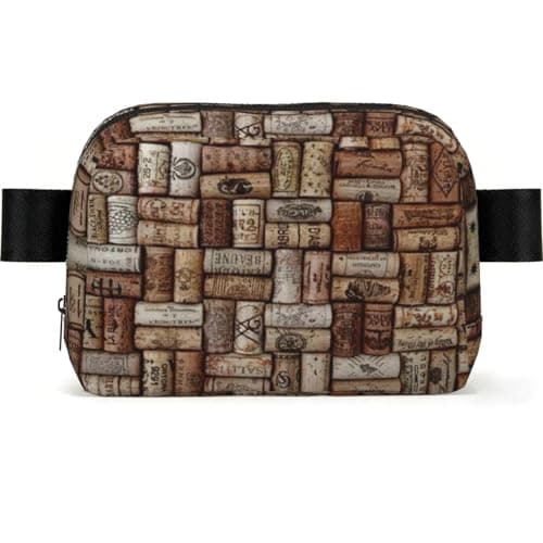 Wine Cork Print Waterproof Sling Bag with Large Opening Side Bag Durable Waist Pack for Running Cycling Travel