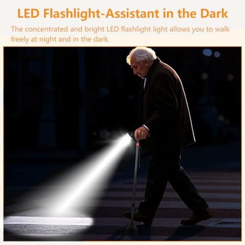 LINGTHIN Walking Stick 265 lbs Capacity, Height Adjustable Walking Stick with LED Flashlight, Warning Light and Alarm , Walking Cane for Seniors and Adults Who Need More Support. — view 4