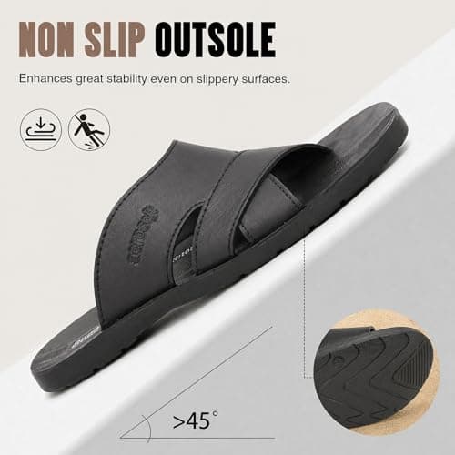 ShuCentre Aerosoft Mens Comfort Leather Look Summer Holiday Walking Flip Flops Slip On Mules Sandals (Black, UK Footwear Size System, Adult, Men, Numeric, Medium, 10) — view 4