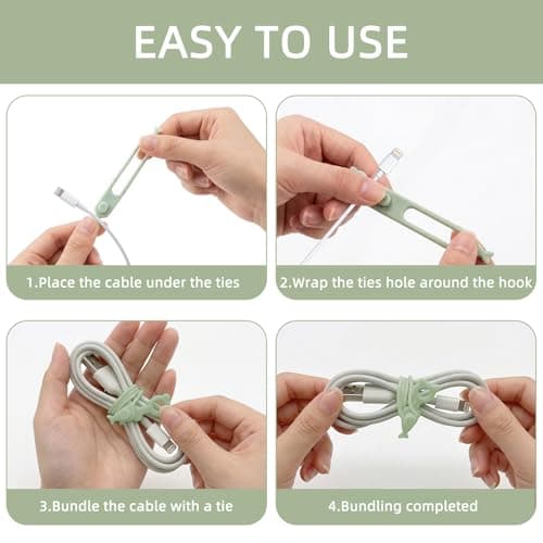 YANJINGSHE Cable Tidy Clips, 20-Pack Reusable Silicone Cable Ties Green — view 3