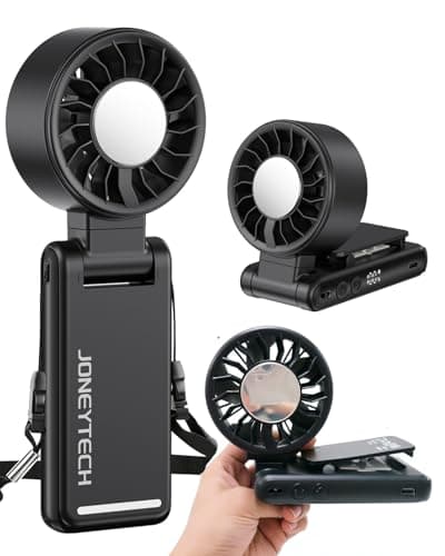 Joneytech Portable Hand held Fans with Ice Cooler, Turbo hand Fan with High Speed and Rechargeable Battery, Foldable/Neck/Mini Desk Fan with Clip, 12 Hrs Cooling Fan Holiday Travel Essentials(Black)