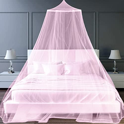 FFTANXS Bed Canopy for Girls,Rainbow Canopy Bed,Princess Mosquito Net for Travel&Room Single to Double Universal,Large Dome Hanging,Breathable Mesh Effective Anti,Girls Room Decor(Pink)