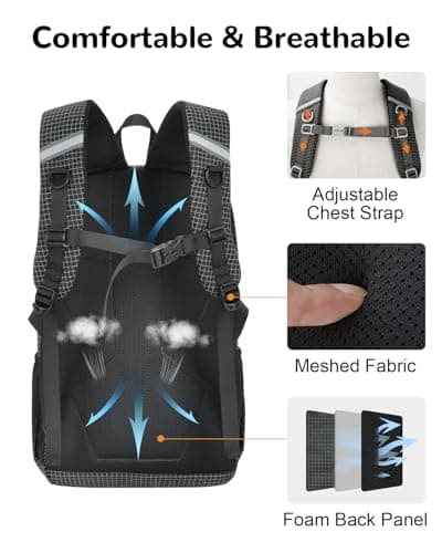 Outplea Small Hiking Backpack Waterproof, 20L Travel Daypack Lightweight Women Men, Sports Rucksack for Camping Walking Cycling, Black — view 3