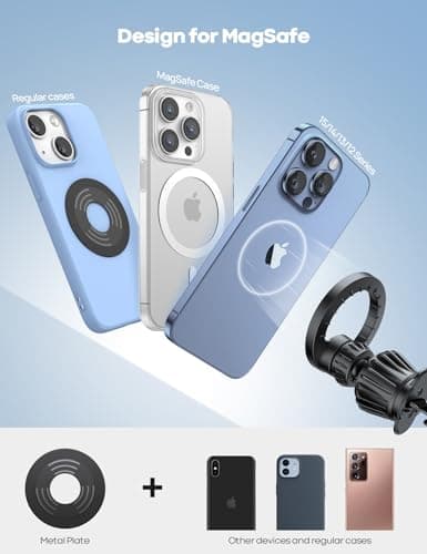 Lamicall Car Phone Mount for MagSafe - [20x N52 Magnet] Magnetic Phone Holder Car, Air Vent Phone Mount Cradle Hook for iPhone 17 16 15 14 13 Pro/Max/Plus/Air & MagSafe Case, Others with Metal Plate — view 3