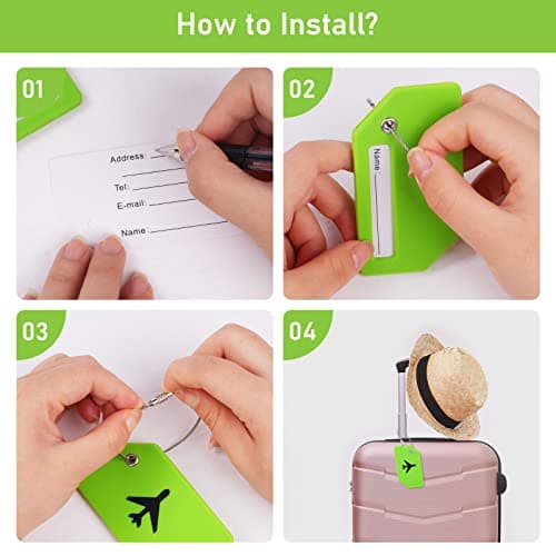Flintronic 4 PCS Luggage Tags, Silicone Baggage Labels, Suitcase ID Tag Set, Handbag Tag Labels Travel Accessories for Checked Luggage, Hand Luggage and Handbags - Green — view 3