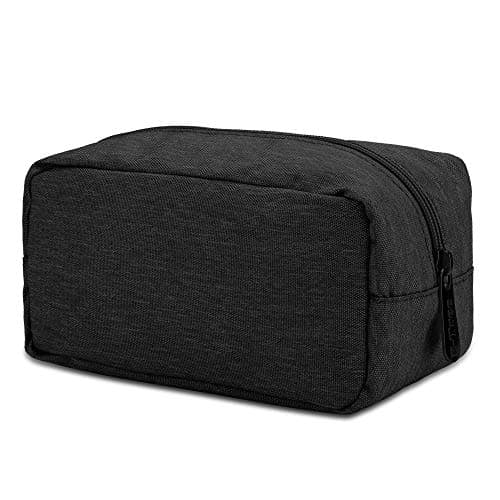 DOB SECHS Waterproof Canvas Mini Travel Makeup Carrying Case Toiletry Wash Bags Cosmetic Bag Portable Electronics Accessories Organizer Gym Shaving Bag (Black)