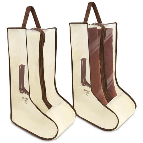 Mritrit Boots Storage, Portable Boots Storage Bag with Handle and Zipper, Dust Proof Welly Boot Bag for Tall Boot, Waterproof Shoe Organizer for Home Storage and Travel, Beige