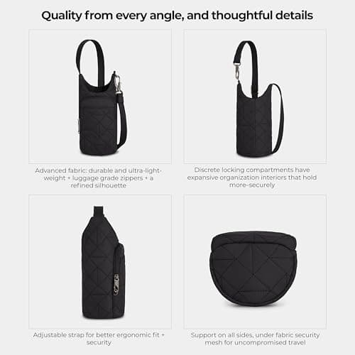 Travelon Anti-Theft Boho Insulated Water Bottle Tote, Black, One Size, Anti-Theft Boho Insulated Water Bottle Tote — view 5