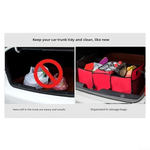 YJDOORPLAY Foldable Car Trunk Storage Bag with Insulated Cooler Pocket, Heavy Duty Oxford Cloth Organizer Box, Multi-Compartment Luggage Tidy for Travel, Red(Red) — view 3