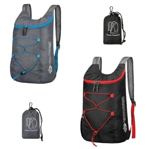 Feibmir 2 Pack 12L Small Foldable Lightweight Packable Backpack Black Grey