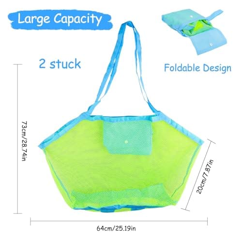 2 Pcs Beach Toys Bag, Large Beach Bag,Foldable Mesh Beach Bags — view 2