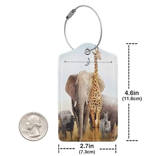 Animal Safari Patterned Leather Luggage Tag with Name Id Tag and Stainless Steel Ring for Women Men Luggage Handbags 1 Pcs — view 4