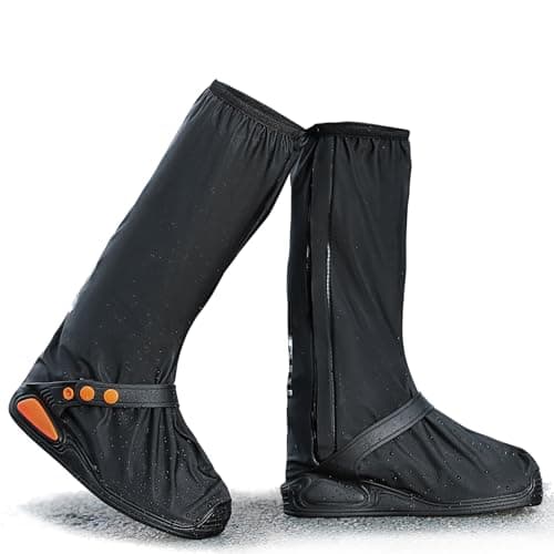 Habwea Waterproof Shoe Covers for Men Women Overshoes Non -Slip PVC Rain Boots Shoes Covers with Zipper Reflector Reusable for Rain Mud Snow Outdoor Sports Hiking Climbing Camping Travel,Black XL