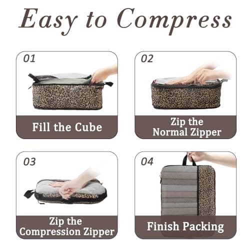 U+U Compression Packing Cubes, Travel Organizers for Suitcases, Leopard, 6 Set, 6 Set — view 4