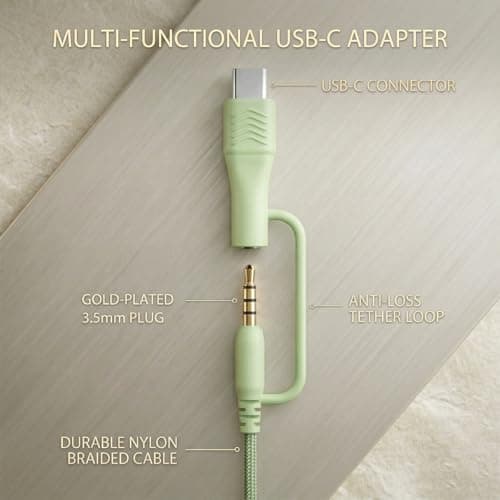Zollexa Wired Over-Ear Headphones, Mic, 3.5mm Plug, USB-C Adapter, Green — view 2