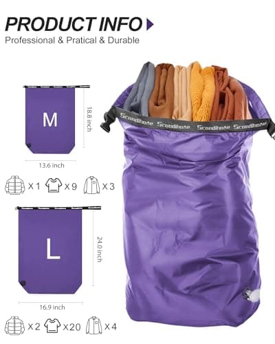 Compression Travel Laundry Bag for Dirty Clothes, Pump-Free Laundry Bag for Suitcase & Dorm, Waterproof Wet Dry Clothes Organizer, Large Capacity Space Saving Travel Bag (1 Pcs)(Purple, M) — view 2