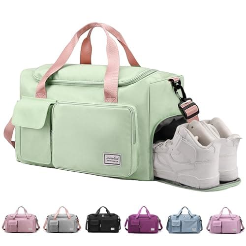 RainFlowwer Travel Duffel Bag Women Men,Sports Gym Bag with Shoes Compartment,Waterproof Travel Bag Overnight Bag with Dry Wet Separated Pocket,Carry Luggage Bag Weekender,Sports,Gym,Travel (Green)